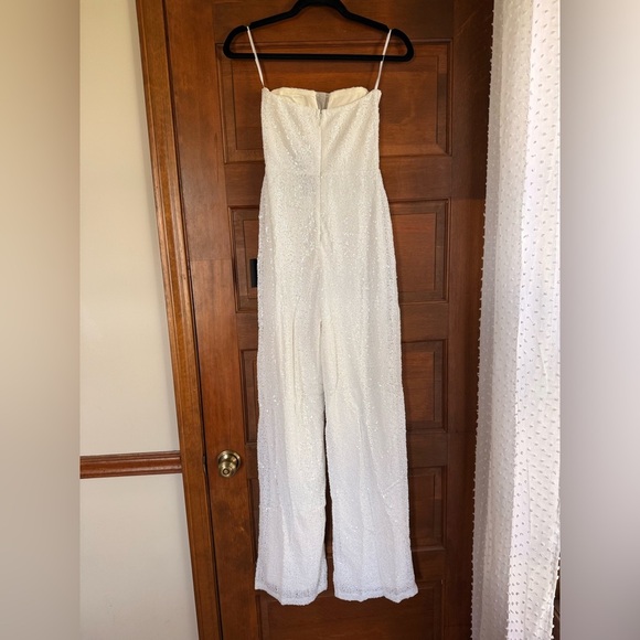Lulus Glamorous Spirit White Sequin Strapless Bustier Jumpsuit - Picture 7 of 8